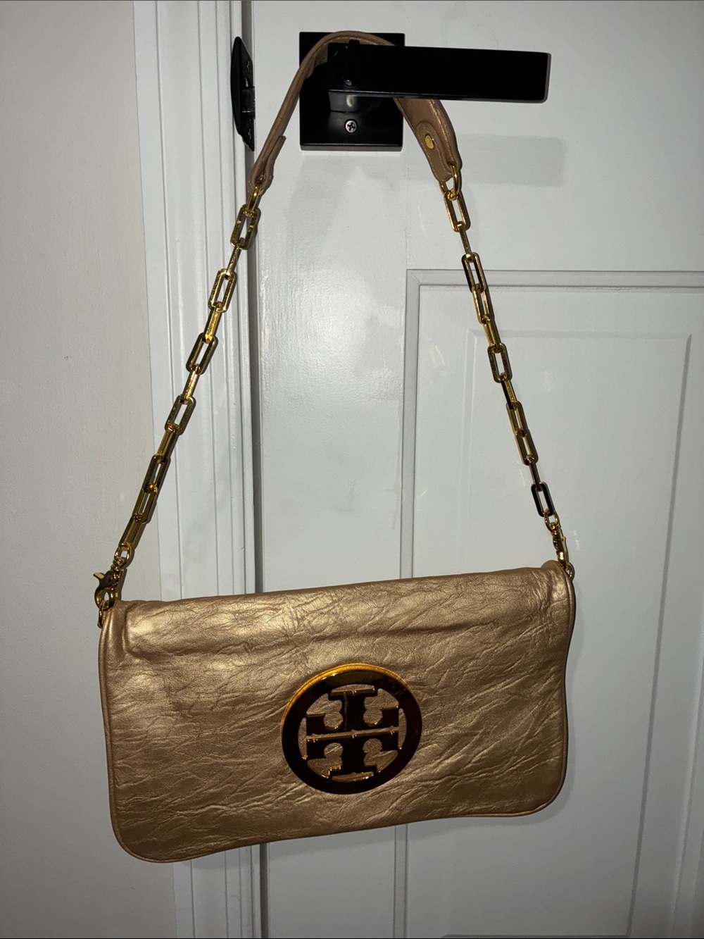 Tory Burch Gold Clutch with Gold Signature Logo